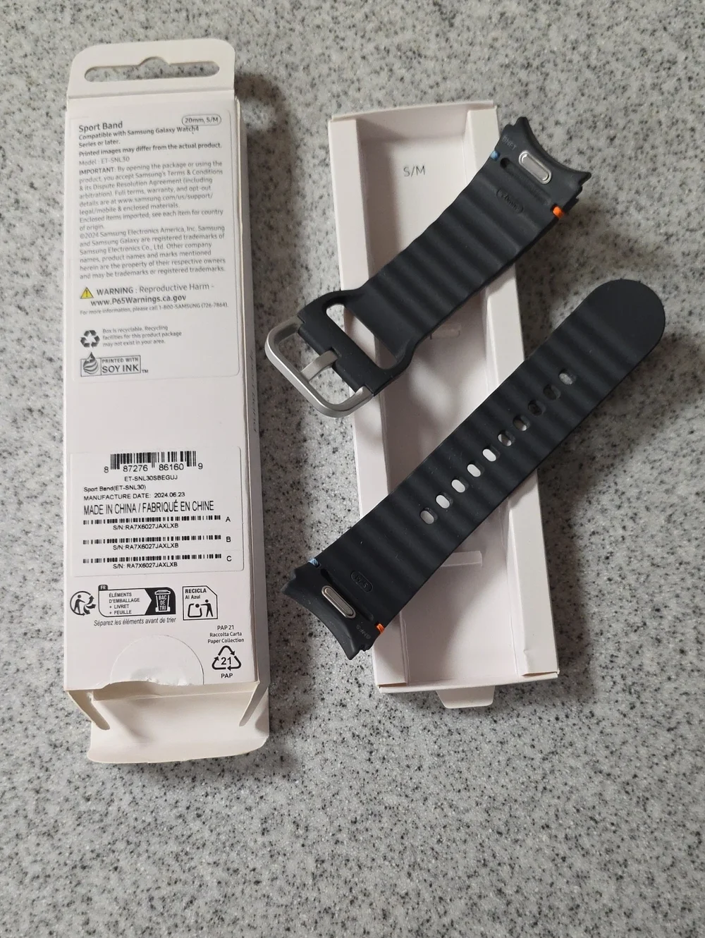 Samsung Black Textured Sport Band with Silver Buckle, Size S/M
